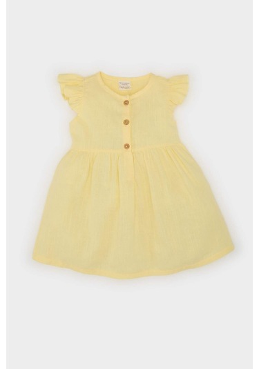DeFacto Kız Bebek Basic Düz Kısa Kollu Flamlı Poplin Yazlık Elbise Z7402A225SMYL118