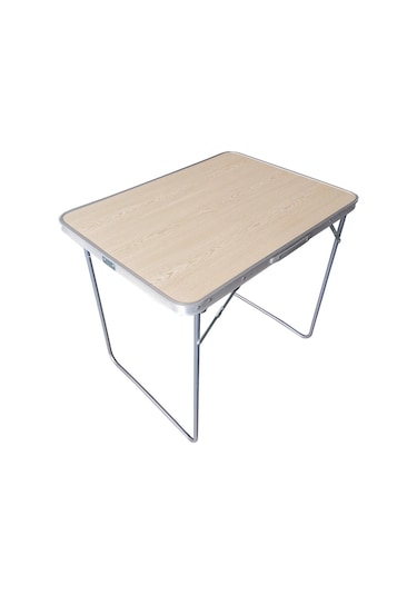 Katlanır Kamp Masası 80x60 cm Plaj masası Bahçe Masası Ahşap - Gri