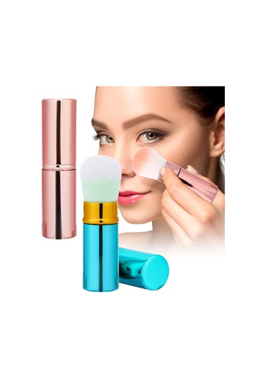 Geri Çekilebilir Fondöten Fırçası, 2'li Paket Seyahat Allık Fırçası Kabuki Fırçası, Allık, Bronzlaştırıcı, Parlatıcı Ve Aydınlatıcı İçin Kapaklı Taşınabilir Pudra Fondöten Fırçası Flawless Pudra Kozmetikler Mavi Ve Pembe