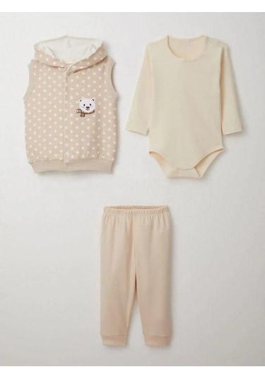 Erkek Bebek Bodyli 3 Lü Takım-15308 Bej