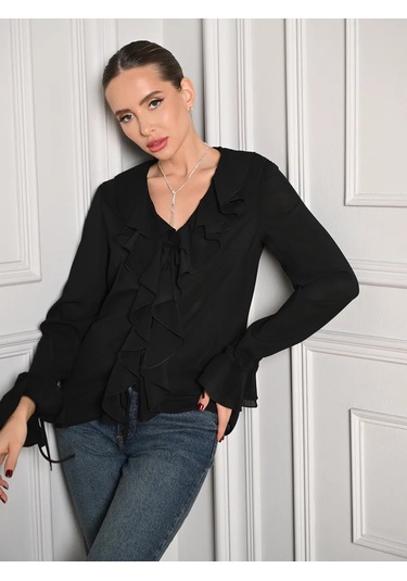 Pippinel Fırfırlı Şık Bluz 231251687 Siyah