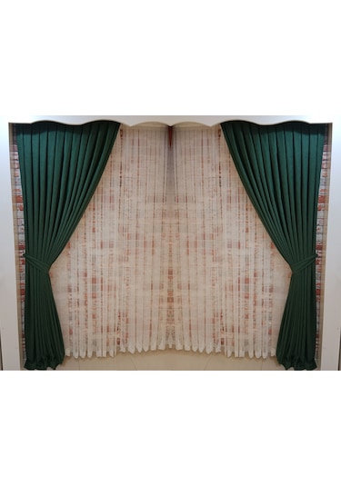 Yeşil Renk Fon Kadife Perde Çift Kanat 1/3 Sık Pileli Dikim V-20 Yeşil