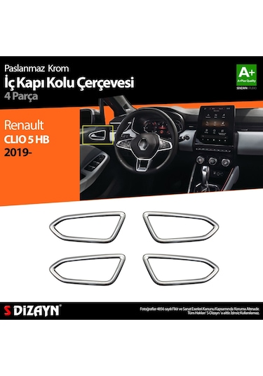 S-Dizayn Renault Clio 5 Krom İç Kapı Kolu Çerçevesi 4 Prç. 2019 ve Üzeri