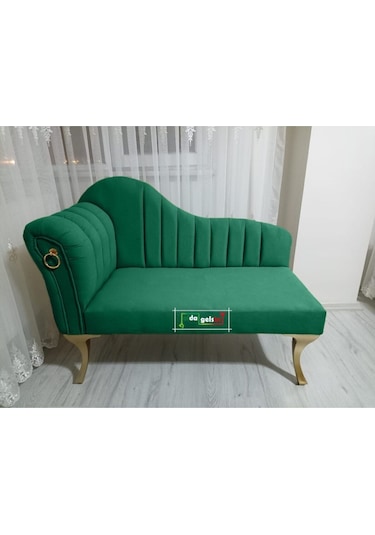 Yeni Model Ultra Lüks Alda Çizgili Josefin Bench Puf 120 Cm Yeşil