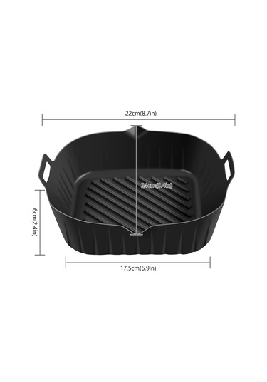 Saplı Silikon Tencere, 8.6 İnç Yeniden Kullanılabilir Hava Fritöz Kaplamaları, Siyah Siyah