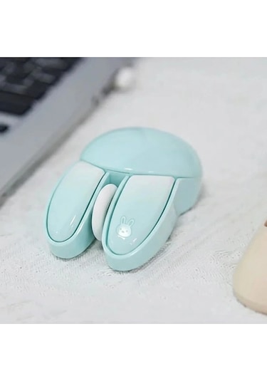 Tavşan Figürlü Kablosuz Mouse Pil Dahil Etiket Hediyeli Mavi