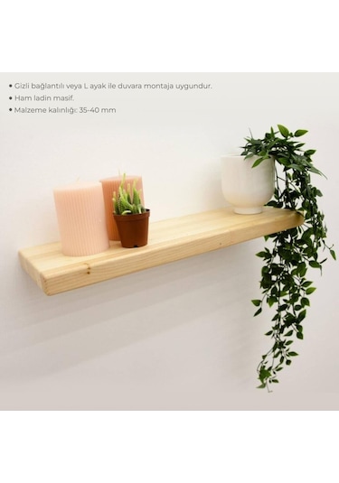 Rafkestir Masif Ladin Duvar Rafı Ham 110 CM x 18 CM