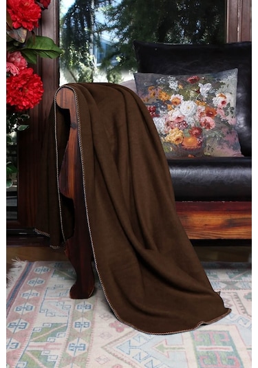 Yeşilhome Çift Kişilik Pamuk Battaniye, Çift Taraflı Battaniye Kahve-krem Kahverengi - Krem