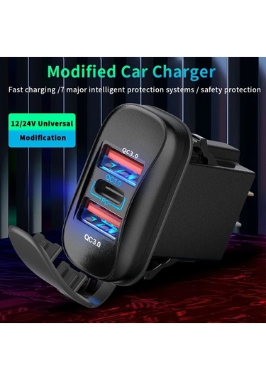 Xuweiwei Siyah Zunvmms Usb Araç Şarj Cihazı, Çift Qc 3.0 Ve Pd Hızlı Şarj, Mavi Işık Ekranı, 12v/24v Uyumlu