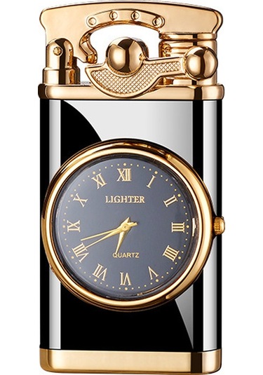 Yunboo Erkekler İçin Multifonksiyonel Elektronik Saat Ve Çakmak 2'li Set - Modern Tasarım Hediyelik Ürün Hf606 Siyah Kumu Temiz Cihaz, Taş Ve Gaz Yok Altın