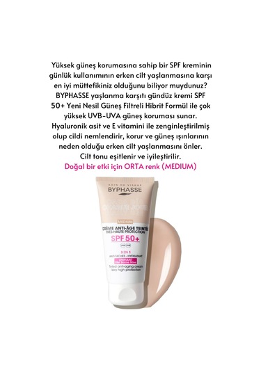 Byphasse Anti-Aging 3'ü 1 Arada Renkli Güneş Kremi Medium SPF50+ 50 ML