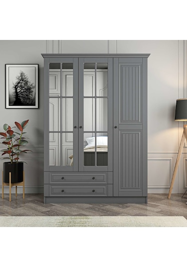 Kale 3 Kapaklı 2ç Taçlı Dolap Mebran İlkbahar Antrasit 190cm Antrasit
