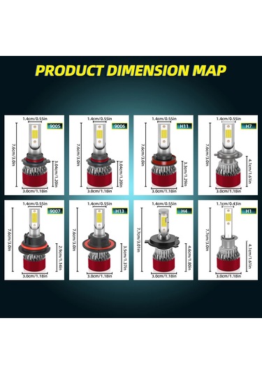 2pcs Led Ampulü Araba Farı H4 H7 Led H11 9005 9006 H1 Araba Ampulü 60000lm Işık Cob Chıps 9007/hb5 Hi/lo 1 Piece Set