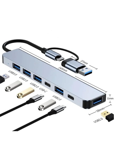 7-in-1 Type-c Çoklu Dönüştürücü Hub Usb 3.0 + Usb 2.0 + Usb-c Çoklayıcı Laptop & Tablet Uyumlu Hızlı Veri Aktarım Adaptörü