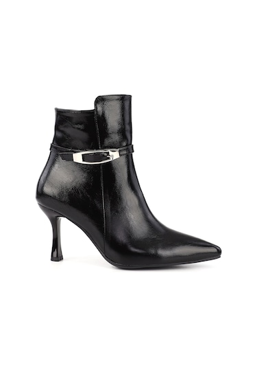 Gönderi R Siyah Fermuarlı İnce Topuklu Bot Siyah