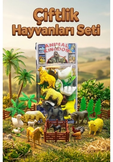 Eğitici Çiftlik Hayvanları Oyun Seti - 20 Parça Oyuncak Hayvan Figürleri, Ağaç Hayvanlar