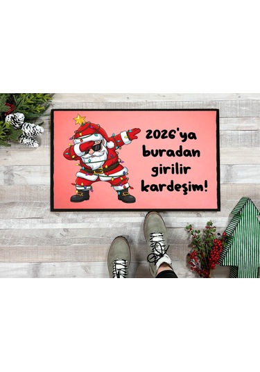 Dab Noel Baba Yeni Yıl Kapı Önü Paspası 60x40 Cm Paspas Çok Renkli