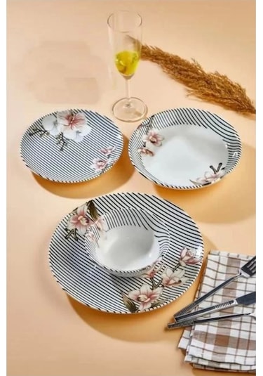 Cooker CKR4052 Porselen Çiçek Baskılı Yemek Tabağı Seti 24 Parça