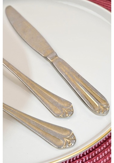 Lugga Maya Eskitme Gold Yemek Çatal Kaşık Bıçak Takımı 18 Parça Eskitme - Gold