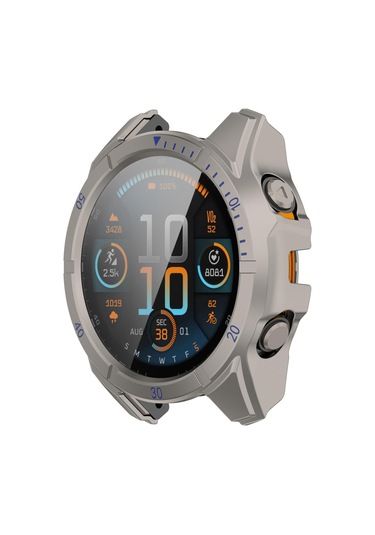 Garmin Tactix 8 İçin Amoled 51mm Temperli Film Entegre Pc İzle Koruyucu Kılıf Titanyum Mavisi