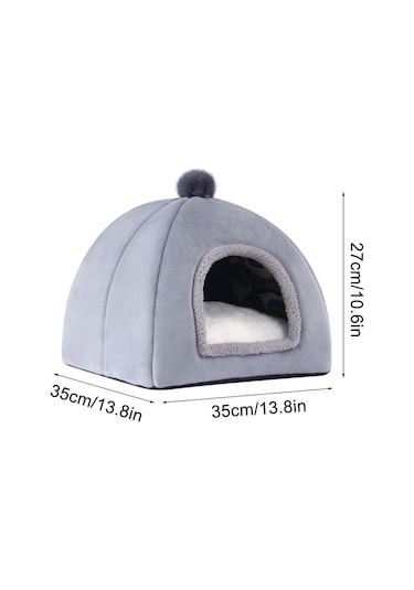 Mufunye Kedi Yatağı, Evcil Hayvanlar İçin Isıltılı Rahat Mağara Tasarımı, Makinede Yıkanabilir Gri