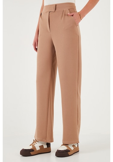 Lela Regular Fit Yüksek Bel Bol Paça Bayan Pantolon 5861279 Taba