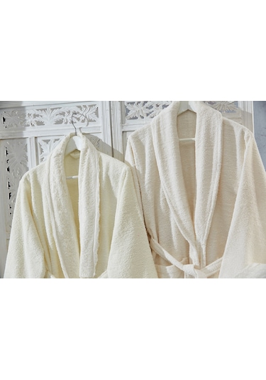 Family Dantelli Krem & Krem Aile Bornoz Seti 6 Parça Çeyizlik Kad Krem