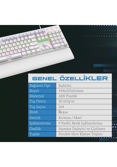 Node Game Nova Nd-mk-104br Rainbow Aydınlatmalı Oyuncu Gamer Gerçek Mekanik Işıklı Klavye