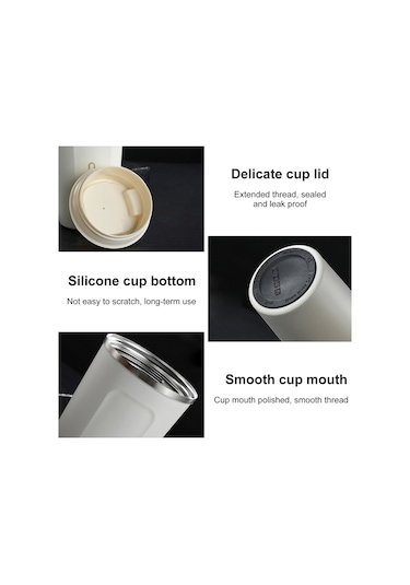 Xiyyadms 510ml Siyah 304 Çelik İki Katlı Vakumlu Termos Bardak, Araçta Ve Seyahatte Kullanım İçin Taşınabilir Kahve Fincanı Siyah