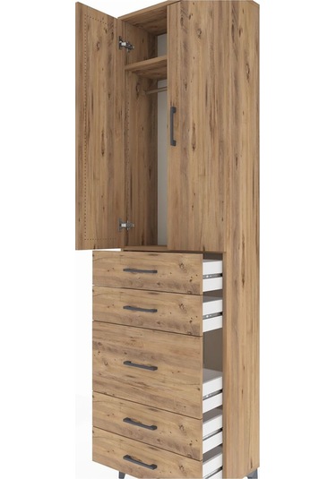 Arges Dolap 2 Raflı 5 Çekmeceli Tek Askılı 60x30x221 Çam-çam Çam