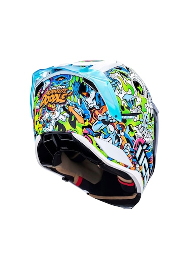 Icon Ultraflite Doodle 3 Mıps Kapalı Kask Beyaz Mavi Yeşil