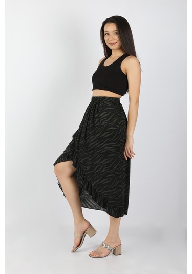 Kadın Fırfırlı Viskon Etek Çok Renkli