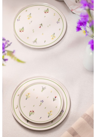 Rakle Botanical Seramik 4'lü Pasta Tabağı Seti 20 Cm Renkli