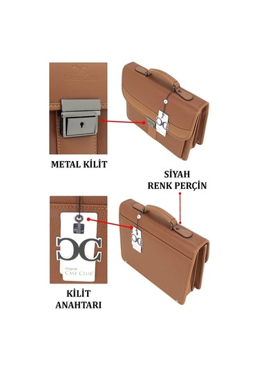 Case Club El Omuz Çantası & Laptop Bölmeli Evrak Çantası 15,6 İnç Kilit Mekanizmalı Taba