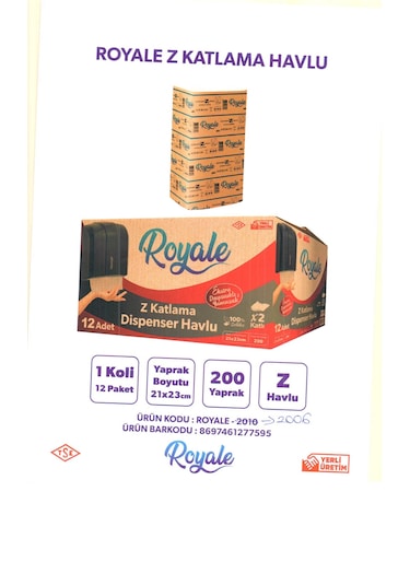 Royale Z Katlama Havlu 200 Adet 12 Paket