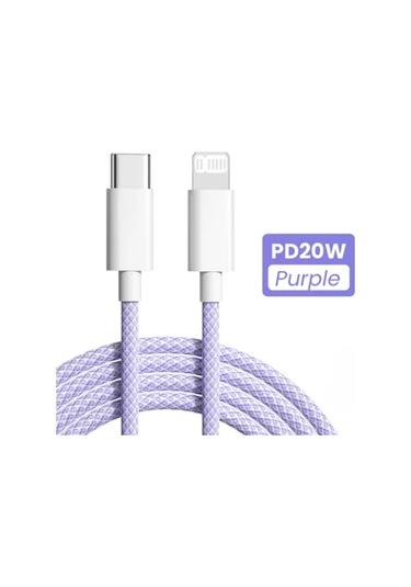 Hongmei İphone 14 13 12 11 Pro Max Xs 8 Ve İpad Uyumlu İçin 20w Usb C Hızlı Şarj Kablosu Mor 2m