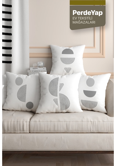 Geometrik Nesneler Desenli 4lü Dijital Kırlent Yastık Kılıfı