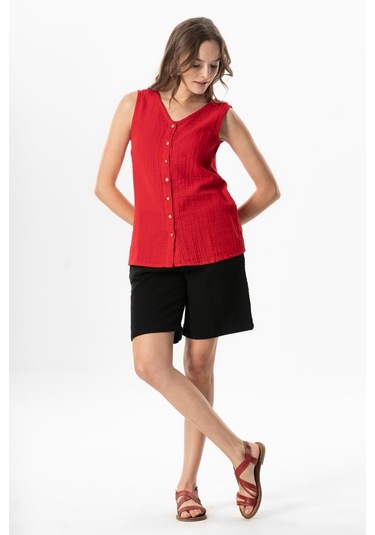 Kolsuz Melis Yazlık Müslin Bluz Kırmızı Krmz Kırmızı