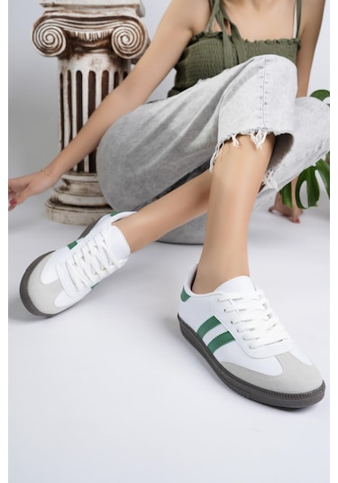 Muggo Gordon Unisex Ortopedik Günlük Garantili Bağcıklı Yürüyüş Koşu Sneaker Spor Ayakkabı Yeşil