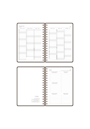 2026 A5 Spiralli Keten Haftalık Ajanda 12 Aylık - Kahverengi Kahverengi