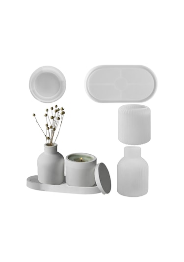 Silikon Saksı Kalıpları, 4 Parça Alçı Vazo Silikon Kalıp