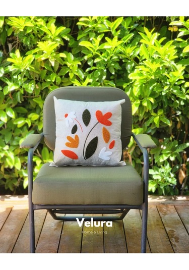 Dekoratif Kırlent & Pinterest Kırlent & Keten Kumaş - Nakış İşleme & A17 Kırmızı - Turuncu