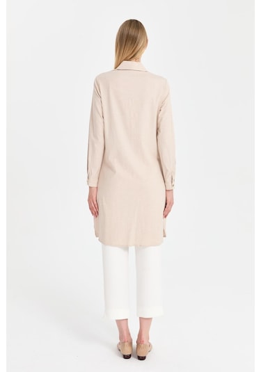 Cep Kapağı Aksesuarlı Tunik Bej Krem