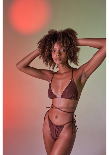 Holly Lolly Üçgen Bağcıklı Ayarlanabilir Delphi Bikini Üstü Kahverengi