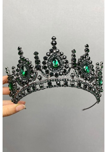 FdayAksesuar Gelin Saç Aksesuarı Ahu Model Zümrüt Yeşili Gelin Tacı FRDY31672