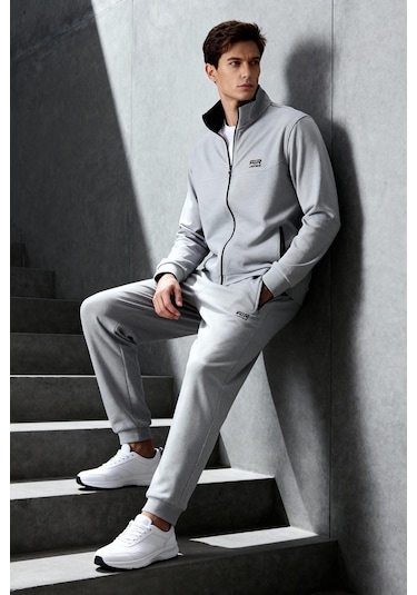 Tommy Life Hugo Gri Melanj Jogger Erkek Eşofman Takım - 85198 GRİ MELANJ