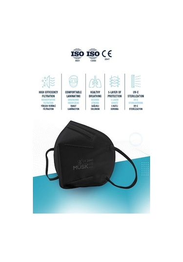 Musk Ffp3 Maske N99 Siyah Renk 10 Adet