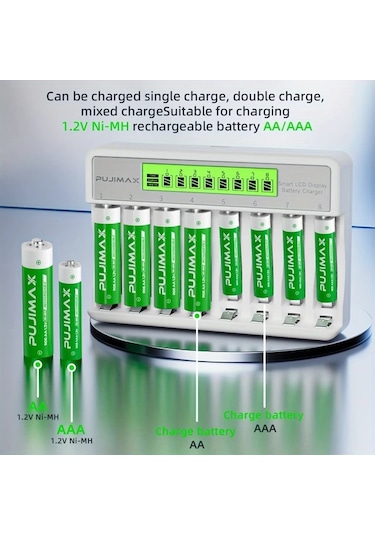 Xuweiwei Pujımax 013 8 Yuva Beyaz Lcd Ekran Akıllı Şarj Cihazı Usb Güç Modu Hızlı Şarj Aa Aaa Batarya