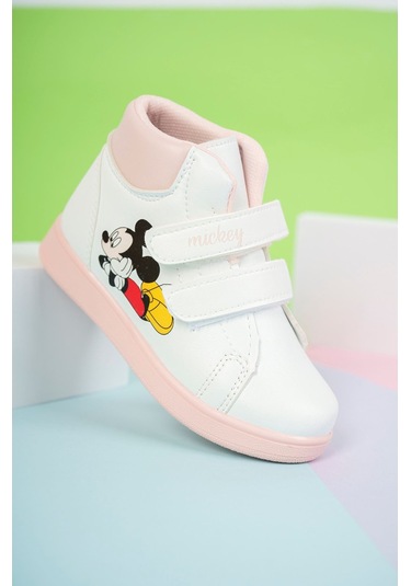 GİMER - Baskılı Beyaza Pudra Garnili Cırtlı Çocuk Bot - MİA11... Beyaz