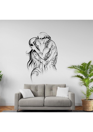 Romantik Yatak Odası Tabloları Öpüşen Çift Temalı Metal Tablo
